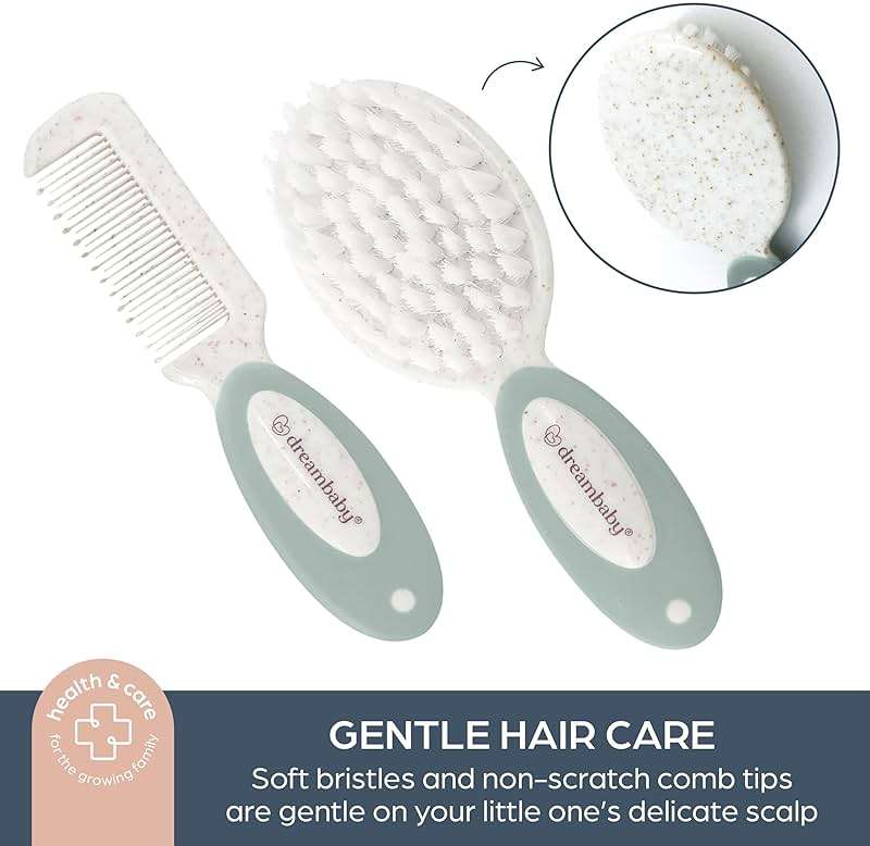 Dreambaby Neat and Tidy 9pc Baby Grooming Kit with Wheatgrass, Baby Hair Brush and Comb Set, Baby Essentials Baby Travel Essential in Cotton and Cork Bag, Eco Conscious Design - Image 2