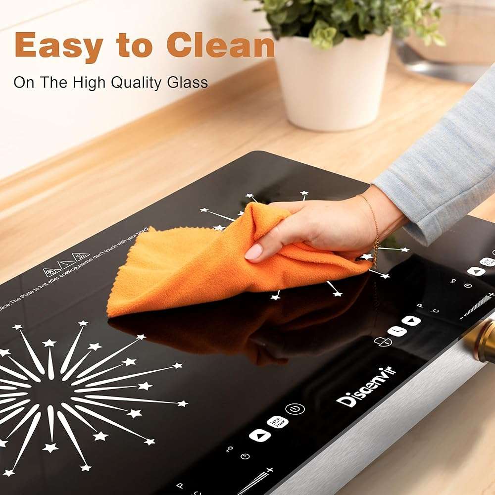 Disaenvir 2 Burner Electric Cooktop 110V - 24 Inch(22.2"x 13.07") Countertop Electric Stove with Handles 2000W, Two Burner Ceramic Burner with Touch and Knob Control, Timer, Safety Lock, 120V Plug in - Image 2