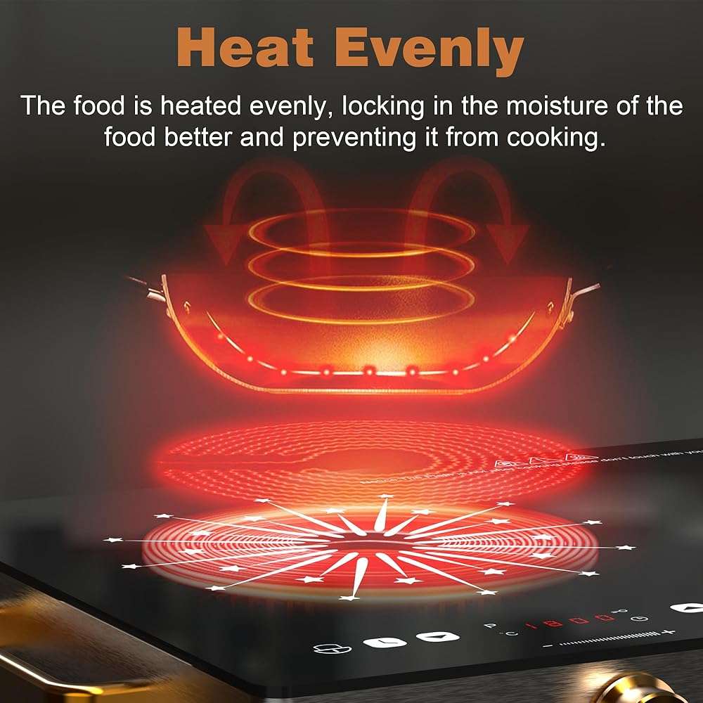 Disaenvir 2 Burner Electric Cooktop 110V - 24 Inch(22.2"x 13.07") Countertop Electric Stove with Handles 2000W, Two Burner Ceramic Burner with Touch and Knob Control, Timer, Safety Lock, 120V Plug in - Image 9