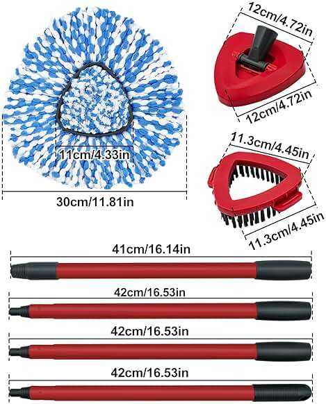 Spin Mop Handle, Mop Heads Replacements,Scrubber Brush and Mop Base Compatible with Ocedar RinseClean 2-Tank System, Mop Handle and Head Replacement Combo Set for Wet Dry Use Floor Cleaning - Image 2