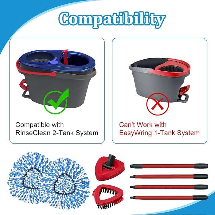 Spin Mop Handle, Mop Heads Replacements,Scrubber Brush and Mop Base Compatible with Ocedar RinseClean 2-Tank System, Mop Handle and Head Replacement Combo Set for Wet Dry Use Floor Cleaning - Image 3