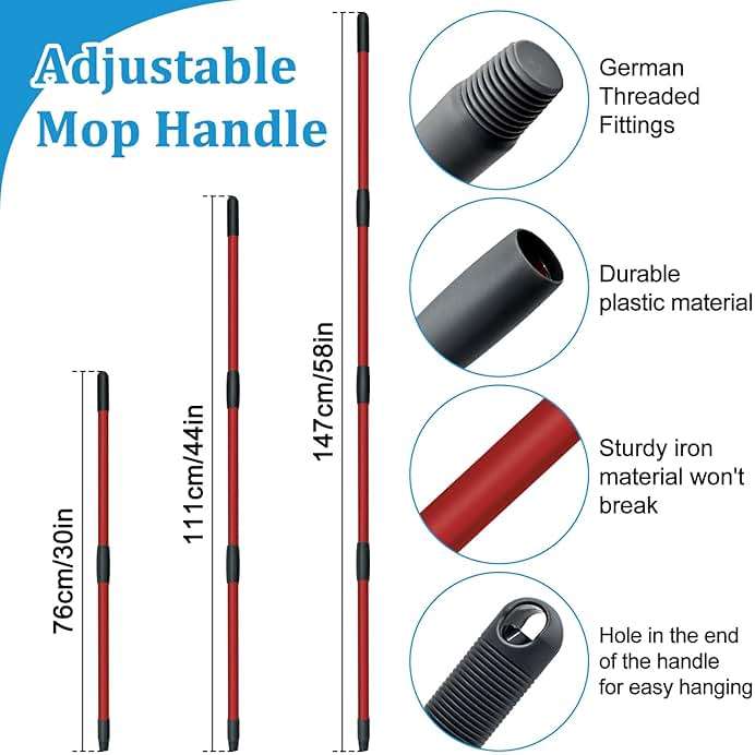 Spin Mop Handle, Mop Heads Replacements,Scrubber Brush and Mop Base Compatible with Ocedar RinseClean 2-Tank System, Mop Handle and Head Replacement Combo Set for Wet Dry Use Floor Cleaning - Image 4