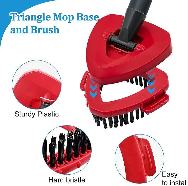 Spin Mop Handle, Mop Heads Replacements,Scrubber Brush and Mop Base Compatible with Ocedar RinseClean 2-Tank System, Mop Handle and Head Replacement Combo Set for Wet Dry Use Floor Cleaning - Image 6