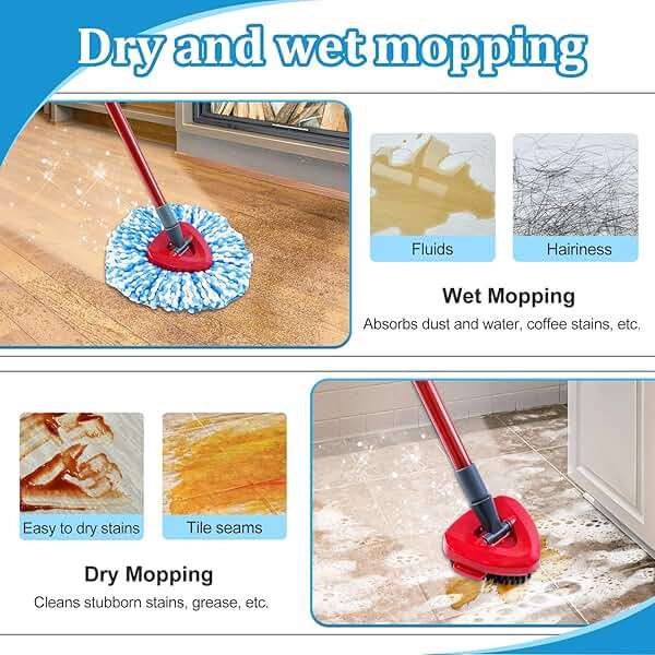 Spin Mop Handle, Mop Heads Replacements,Scrubber Brush and Mop Base Compatible with Ocedar RinseClean 2-Tank System, Mop Handle and Head Replacement Combo Set for Wet Dry Use Floor Cleaning - Image 7