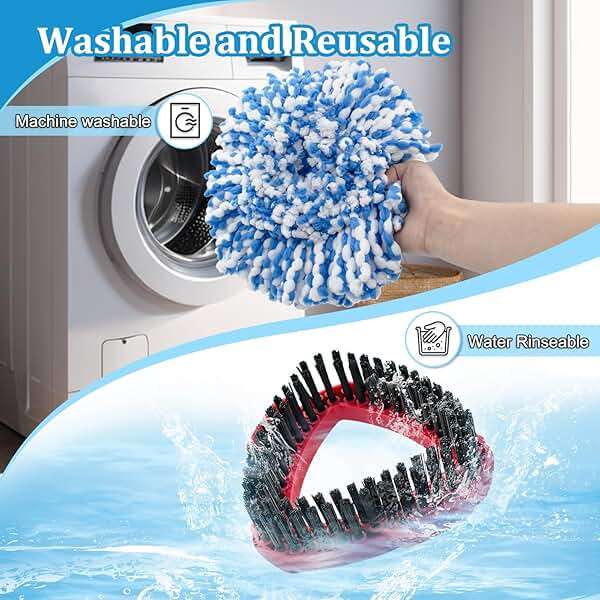 Spin Mop Handle, Mop Heads Replacements,Scrubber Brush and Mop Base Compatible with Ocedar RinseClean 2-Tank System, Mop Handle and Head Replacement Combo Set for Wet Dry Use Floor Cleaning - Image 8