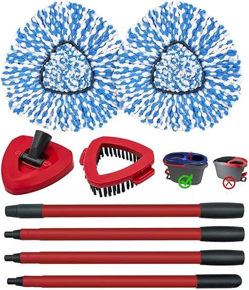 Spin Mop Handle, Mop Heads Replacements,Scrubber Brush and Mop Base Compatible with Ocedar RinseClean 2-Tank System, Mop Handle and Head Replacement Combo Set for Wet Dry Use Floor Cleaning - Image 9