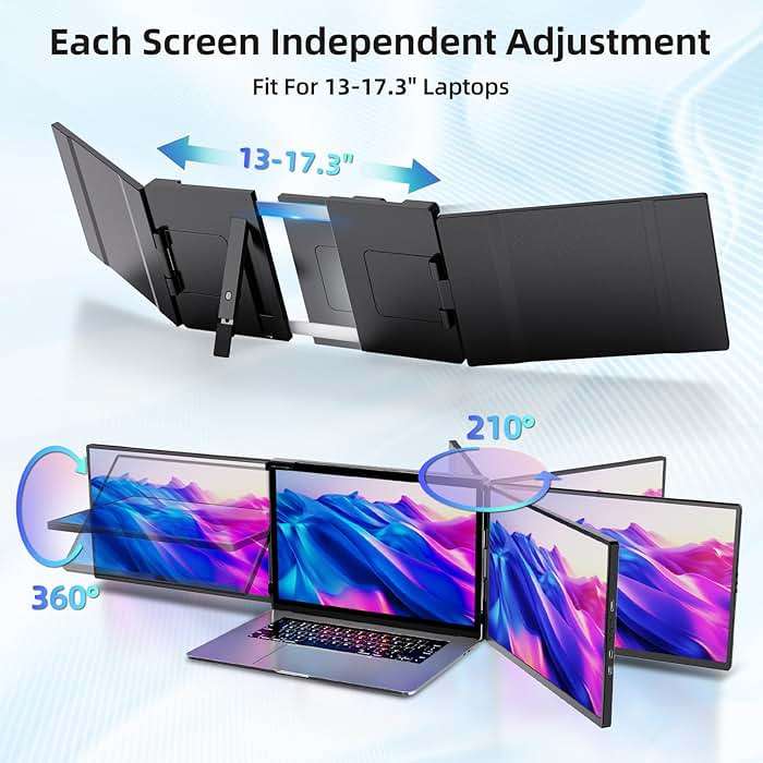 Pitycbo Laptop Screen Extender Monitor Portable - 2.5K Triple Laptop Screen Extender, Plug and Play Multiple Screens Extended Fits 13-17.3 Inch Laptops Compatible with, Windows, Chrome, Dex - Image 5