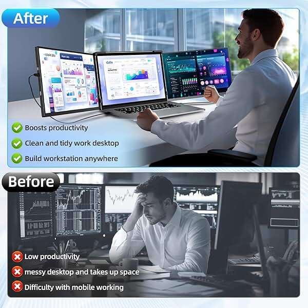 Pitycbo Laptop Screen Extender Monitor Portable - 2.5K Triple Laptop Screen Extender, Plug and Play Multiple Screens Extended Fits 13-17.3 Inch Laptops Compatible with, Windows, Chrome, Dex - Image 9