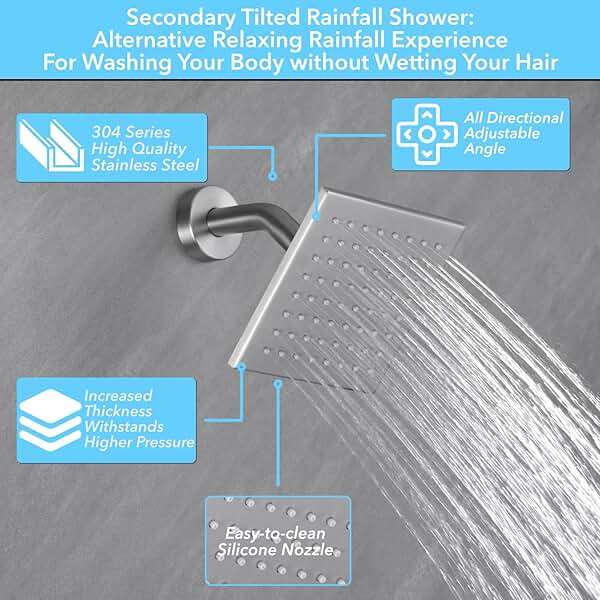 VANFOXLE Shower Faucet Set Brushed Nickel Shower System, Push Button Diverter Shower Faucet with Trim Kit, Ceiling Mount 10 Inch Shower Head Increased Thick, 6 Inch Side Shower Head, 2-in-1 Handheld - Image 3