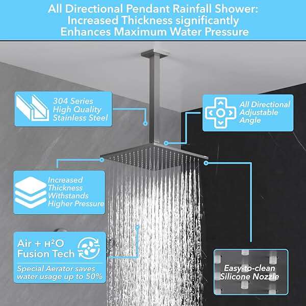 VANFOXLE Shower Faucet Set Brushed Nickel Shower System, Push Button Diverter Shower Faucet with Trim Kit, Ceiling Mount 10 Inch Shower Head Increased Thick, 6 Inch Side Shower Head, 2-in-1 Handheld - Image 4