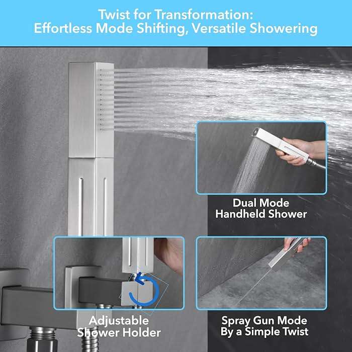 VANFOXLE Shower Faucet Set Brushed Nickel Shower System, Push Button Diverter Shower Faucet with Trim Kit, Ceiling Mount 10 Inch Shower Head Increased Thick, 6 Inch Side Shower Head, 2-in-1 Handheld - Image 5