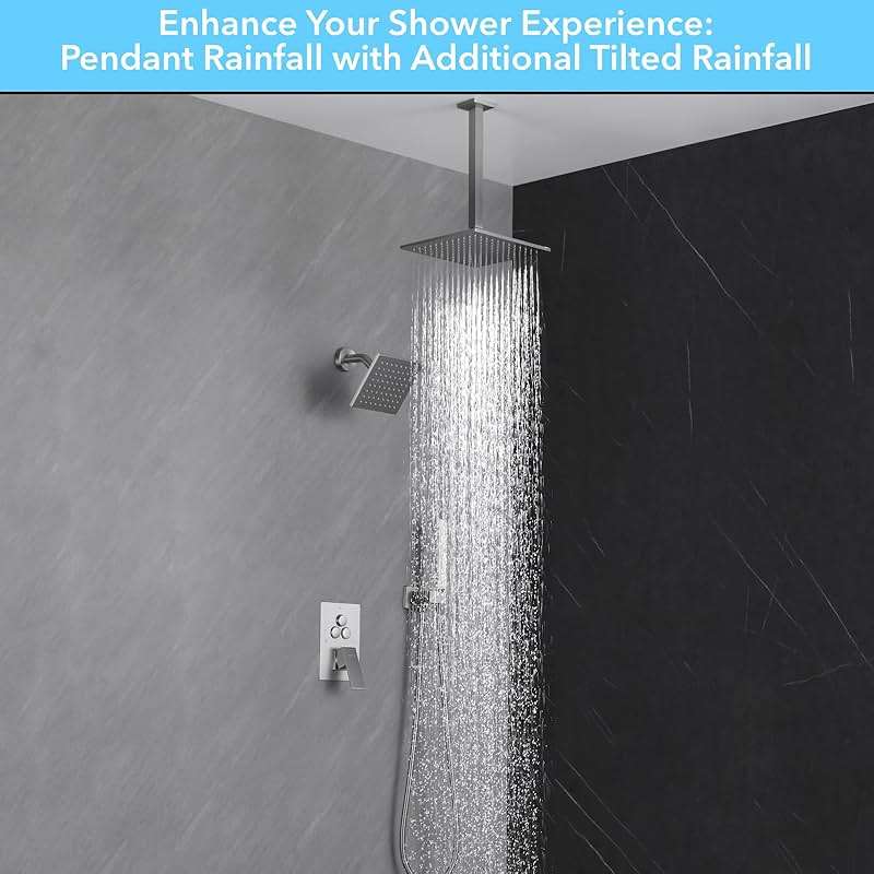 VANFOXLE Shower Faucet Set Brushed Nickel Shower System, Push Button Diverter Shower Faucet with Trim Kit, Ceiling Mount 10 Inch Shower Head Increased Thick, 6 Inch Side Shower Head, 2-in-1 Handheld - Image 6