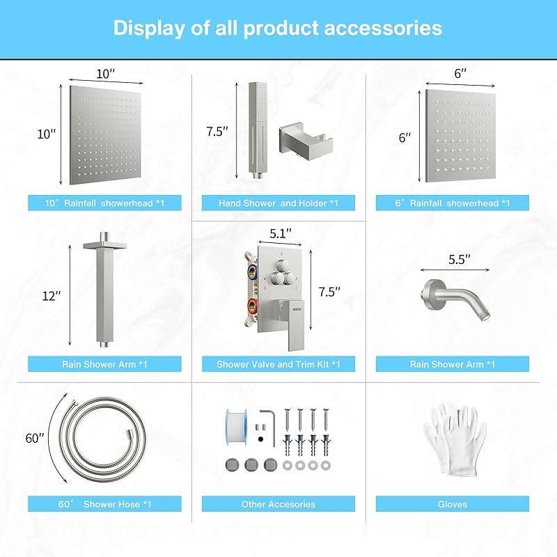 VANFOXLE Shower Faucet Set Brushed Nickel Shower System, Push Button Diverter Shower Faucet with Trim Kit, Ceiling Mount 10 Inch Shower Head Increased Thick, 6 Inch Side Shower Head, 2-in-1 Handheld - Image 8
