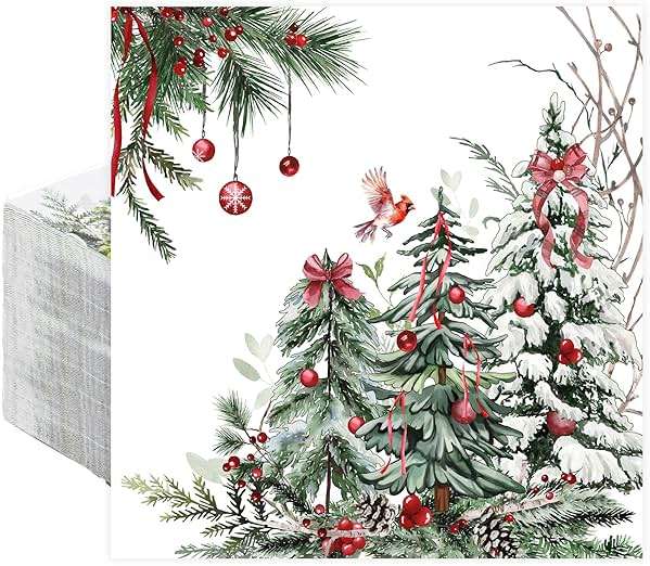 Quera 50 Pack Christmas Cocktail Beverage Napkins Disposable Paper Decorative Decorative Table Napkin for New Year Winter Dinner Merry Christmas Holiday Xmas Party Supplies - Image 1