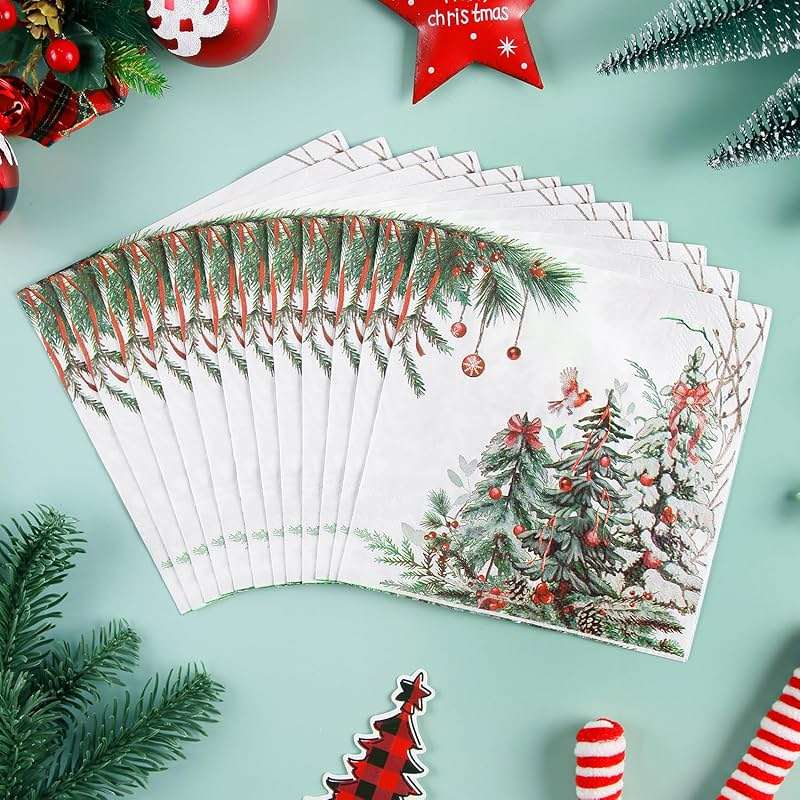 Quera 50 Pack Christmas Cocktail Beverage Napkins Disposable Paper Decorative Decorative Table Napkin for New Year Winter Dinner Merry Christmas Holiday Xmas Party Supplies - Image 3