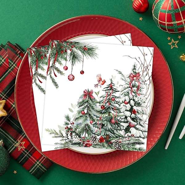 Quera 50 Pack Christmas Cocktail Beverage Napkins Disposable Paper Decorative Decorative Table Napkin for New Year Winter Dinner Merry Christmas Holiday Xmas Party Supplies - Image 4