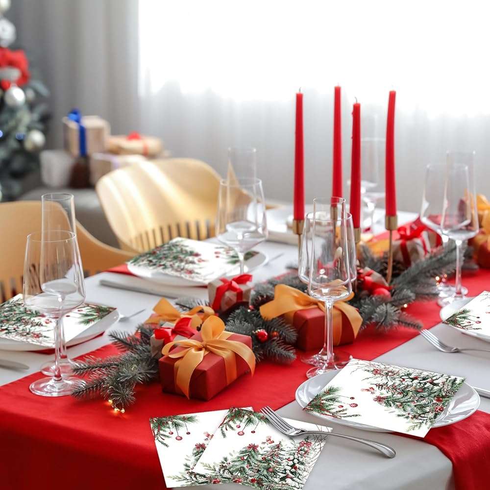 Quera 50 Pack Christmas Cocktail Beverage Napkins Disposable Paper Decorative Decorative Table Napkin for New Year Winter Dinner Merry Christmas Holiday Xmas Party Supplies - Image 5