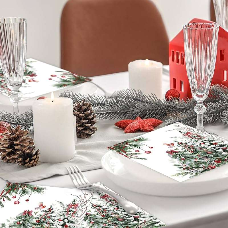 Quera 50 Pack Christmas Cocktail Beverage Napkins Disposable Paper Decorative Decorative Table Napkin for New Year Winter Dinner Merry Christmas Holiday Xmas Party Supplies - Image 6