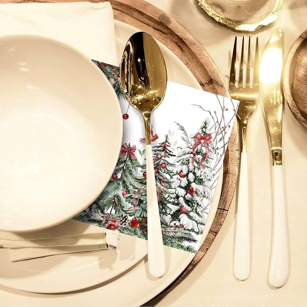 Quera 50 Pack Christmas Cocktail Beverage Napkins Disposable Paper Decorative Decorative Table Napkin for New Year Winter Dinner Merry Christmas Holiday Xmas Party Supplies - Image 7