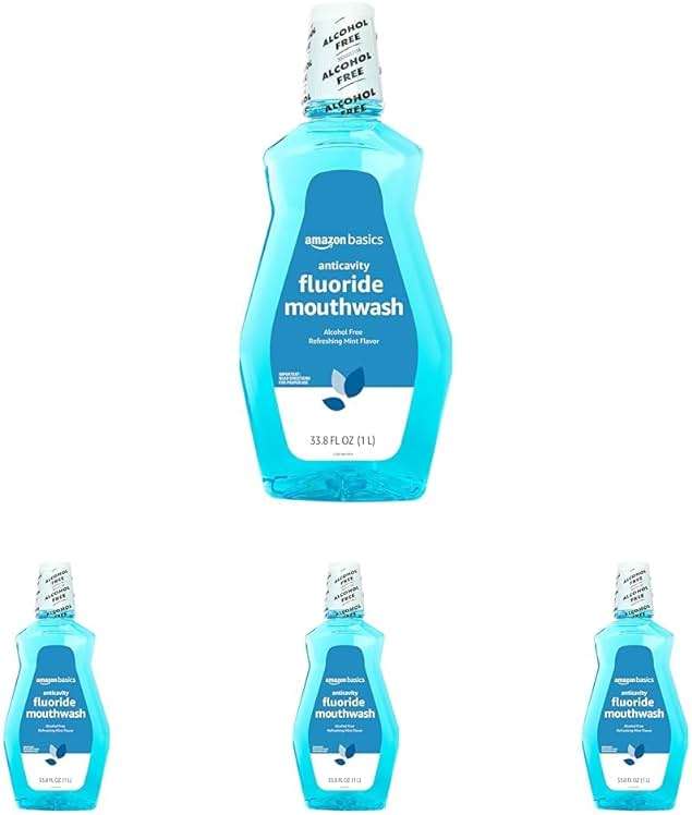 Amazon Basics Anticavity Fluoride Mouthwash, Alcohol Free, Refreshing Mint, 1 Liter, 4-Pack - Image 1