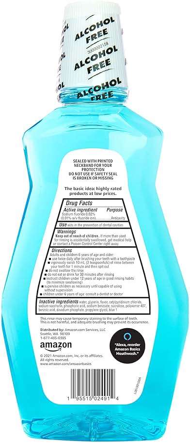 Amazon Basics Anticavity Fluoride Mouthwash, Alcohol Free, Refreshing Mint, 1 Liter, 4-Pack - Image 2