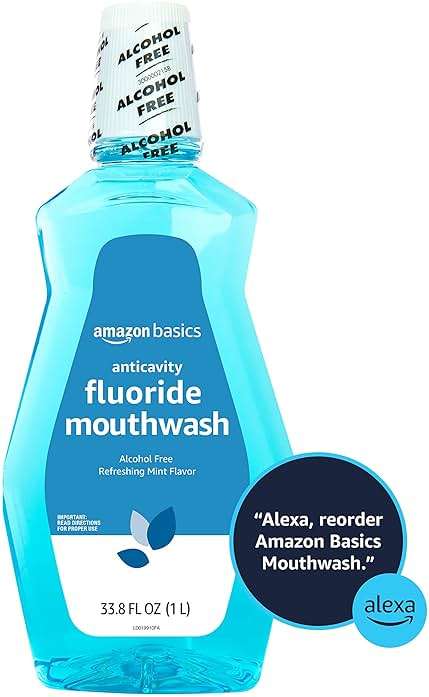 Amazon Basics Anticavity Fluoride Mouthwash, Alcohol Free, Refreshing Mint, 1 Liter, 4-Pack - Image 3