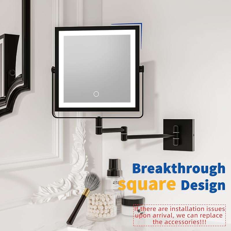 Ruacq Rechargeable Wall Mounted Makeup Mirror with Lights, Double Sided 1X/10X Magnifying Vanity Mirror with 3 Color Lighting, Touch Screen Dimmable, 360° Rotation Extension Foldable Arm(Matte Black) - Image 3