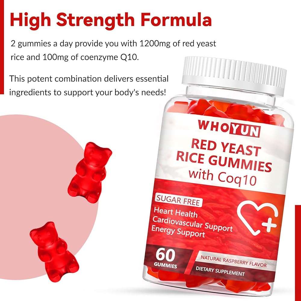 Whoyun Red Yeast Rice with Coq10 Gummies Sugar Free, Red Yeast Rice Supplement - Image 3