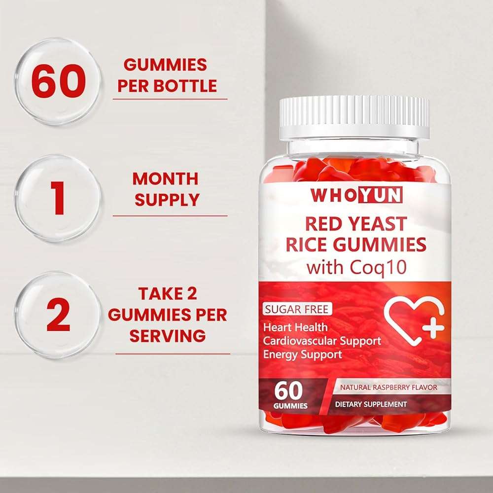 Whoyun Red Yeast Rice with Coq10 Gummies Sugar Free, Red Yeast Rice Supplement - Image 7