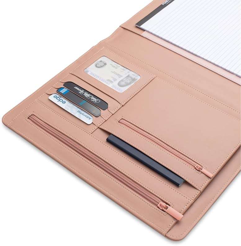 FOREVERMORE PORTFOLIOS Padfolio Binder Organizer for Women | Faux Leather Portfolio Folder for Resume, Documents, Notebook, Tablet and Business Cards | Notepad Included - Pink - Image 4