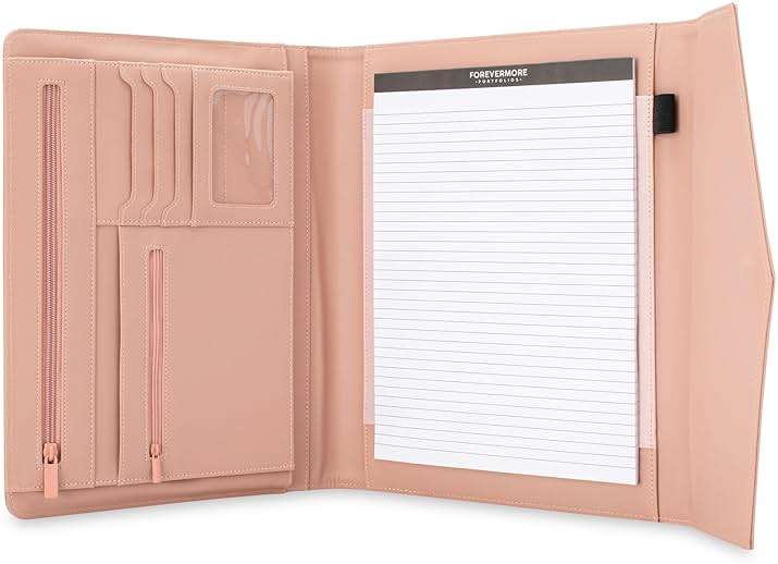 FOREVERMORE PORTFOLIOS Padfolio Binder Organizer for Women | Faux Leather Portfolio Folder for Resume, Documents, Notebook, Tablet and Business Cards | Notepad Included - Pink - Image 7
