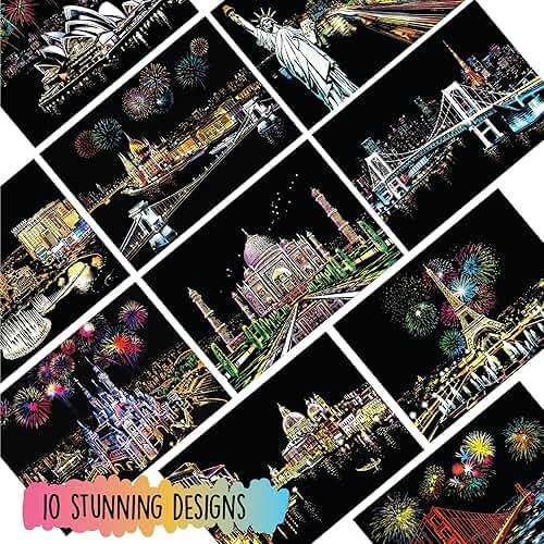 Scratch Art Book for Adults - Colorful City Series Scratch Art | Scratch Painting Foil Art for Adults | Scratch and Sketch City Series Books | Foil Engraving Scratch Art Adult (City Series) - Image 3