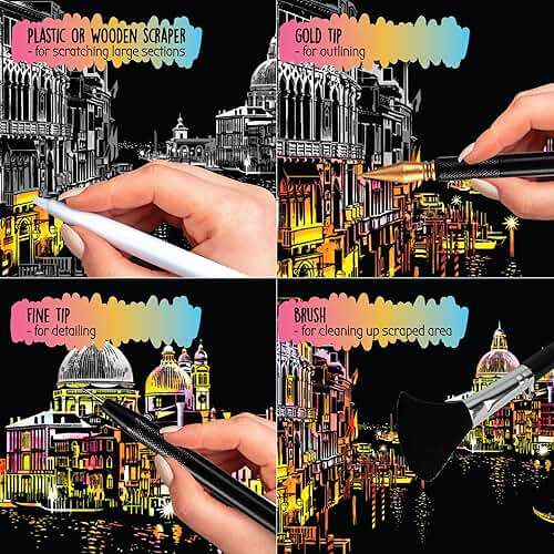 Scratch Art Book for Adults - Colorful City Series Scratch Art | Scratch Painting Foil Art for Adults | Scratch and Sketch City Series Books | Foil Engraving Scratch Art Adult (City Series) - Image 5