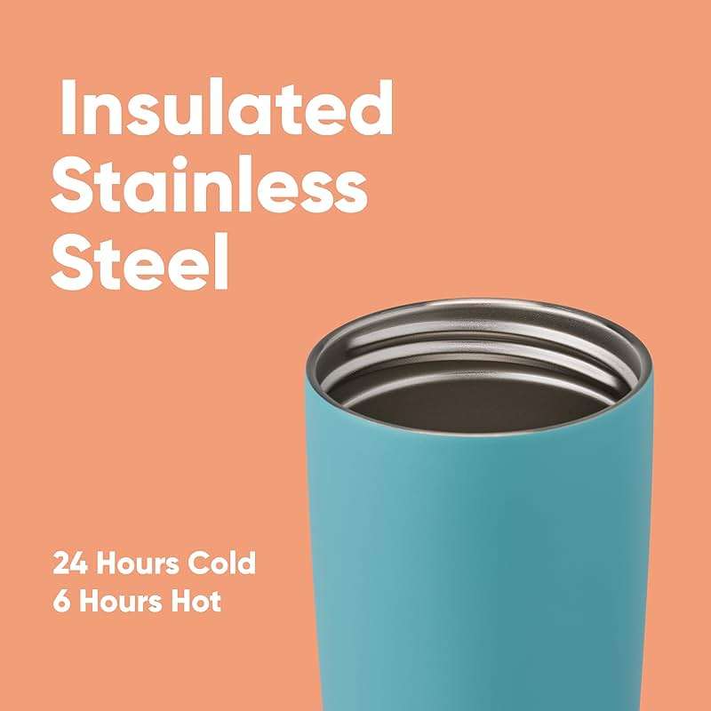 Owala SmoothSip Slider Insulated Stainless Steel Coffee Tumbler, Reusable Iced Coffee Cup, Hot Coffee Travel Mug, BPA Free 20 oz, Grey/Blue (Beachy Breeze) - Image 4