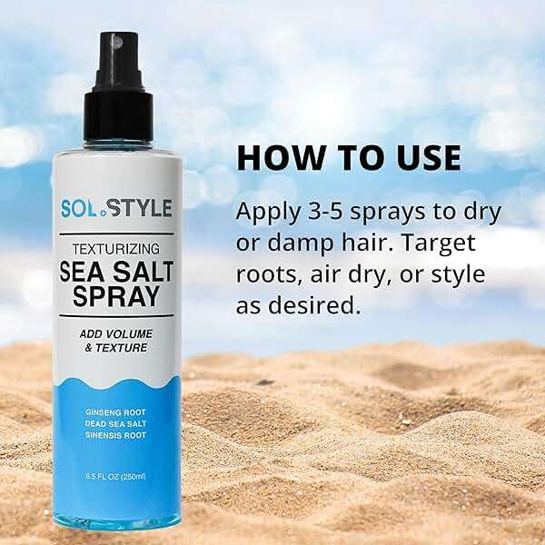 Sol Style Texturizing Sea Salt Spray – Adds Instant Volume, Texture & Thickness, Dead Sea Salt & Ginseng Root for Hair Strength & Health, Natural Beach Wavy Style for Men & Women | 8.5 oz - Image 5