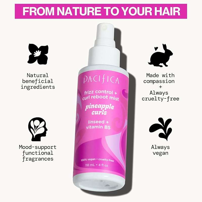 Pacifica Pineapple Curls Frizz Control Spray 4oz – Curl Refresher Mist for Curly & Wavy Hair, Hydrating Anti-Frizz Day 2 Curl Booster with Pineapple Extract & Vitamin B5 Vegan Dermatologist Tested - Image 7