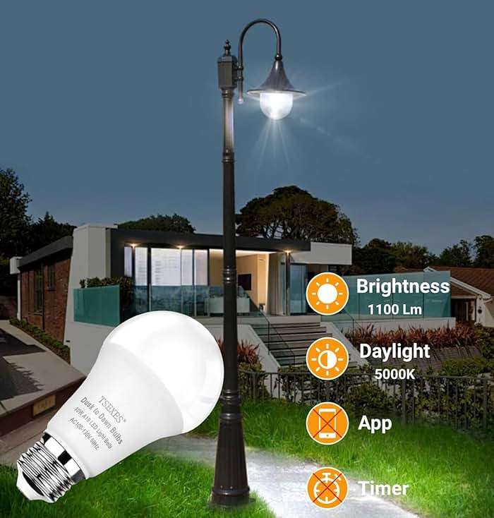 TSEXES 12W Motion Sensor Light Bulbs (100W Equivalent), 5000K Daylight, Motion Activated Light Bulb with Dusk to Dawn Sensor for Outdoor Patio Yard Porch, 4-Pack - Image 2
