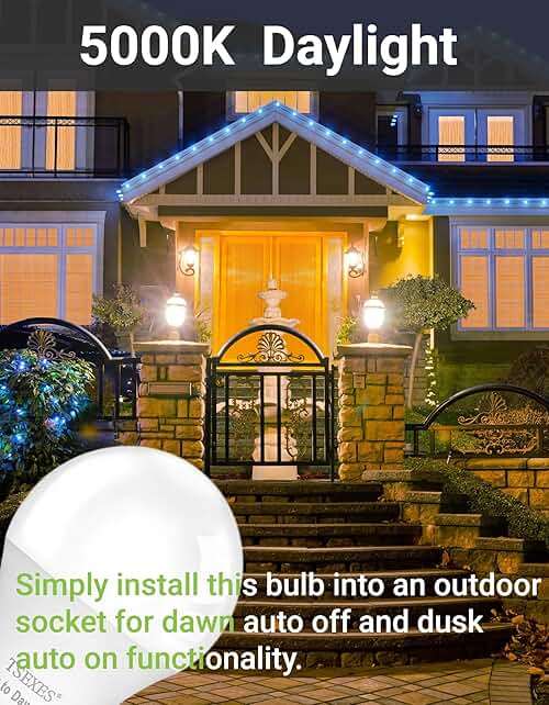 TSEXES 12W Motion Sensor Light Bulbs (100W Equivalent), 5000K Daylight, Motion Activated Light Bulb with Dusk to Dawn Sensor for Outdoor Patio Yard Porch, 4-Pack - Image 3