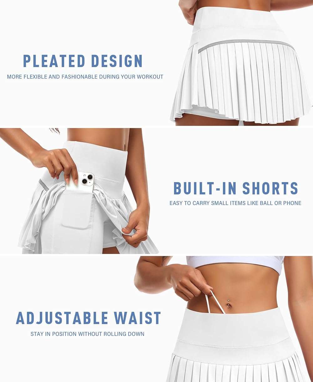 JoyGirl Womens Pleated Tennis Skirt with Shorts High Waisted Golf Skort Mini Skirt Workout Skirt Athletic Skorts with Pockets - Image 3
