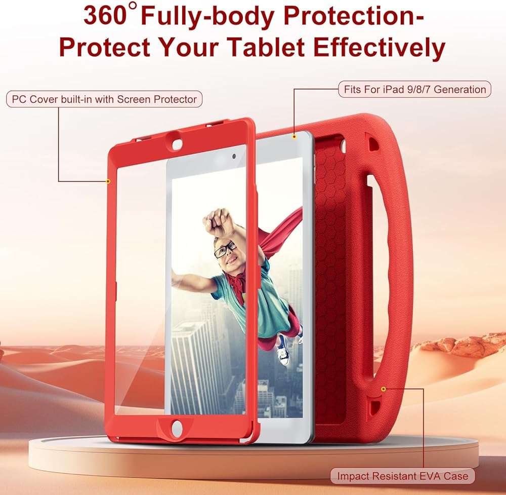 LKOOZO Kids Case for iPad 9th/8th/7th Generation (iPad 10.2 inch 2021/2020/2019), Shockproof Case with Screen Protector (Red) - Image 3