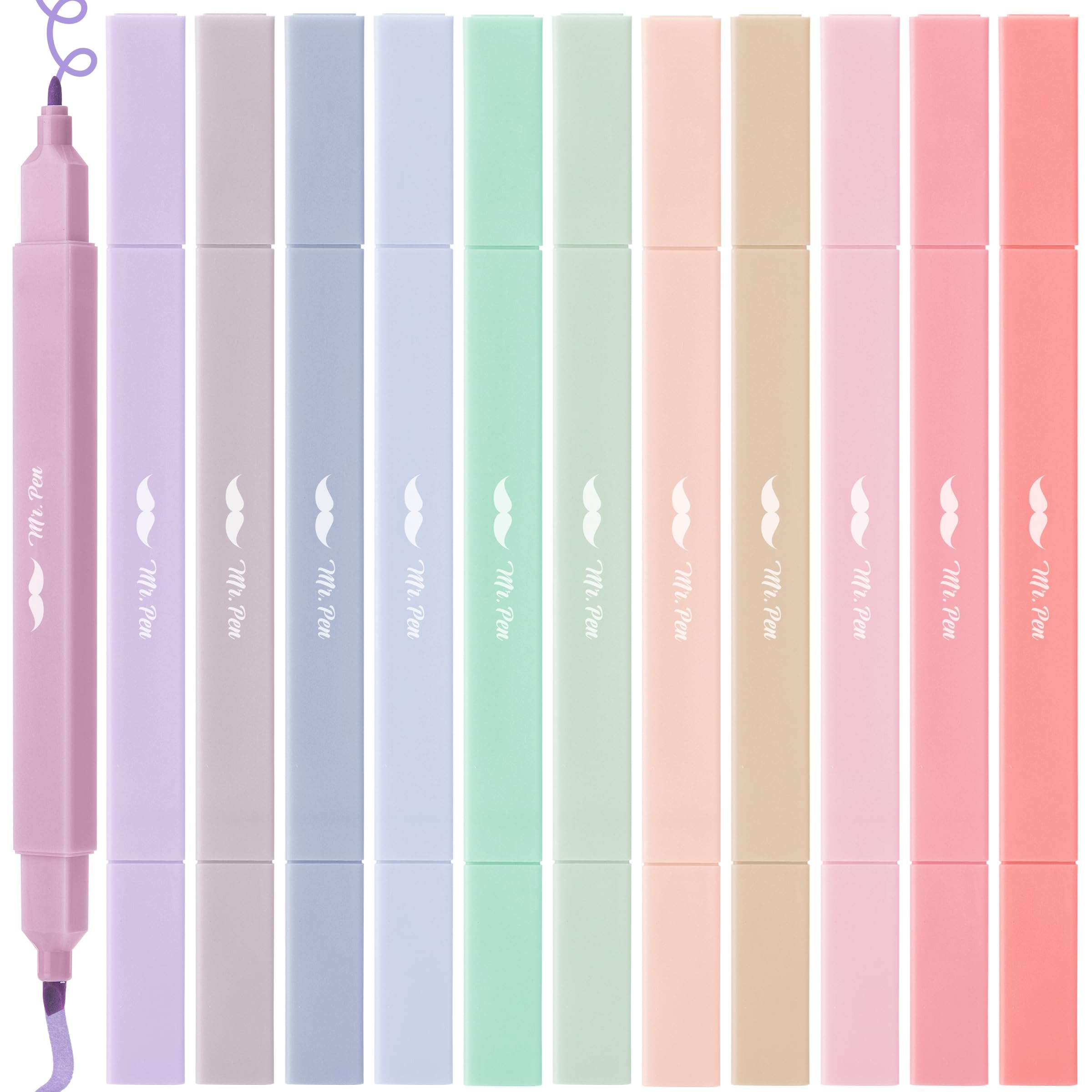 Mr. Pen- Dual Tip Aesthetic Highlighters, 12 pcs, Chisel & Fine Tip, Cute Highlighters Assorted Colors for Journaling, Highlighting, Underlining, Fast Dry, Back to School Supplies - Image 1