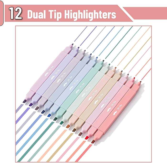 Mr. Pen- Dual Tip Aesthetic Highlighters, 12 pcs, Chisel & Fine Tip, Cute Highlighters Assorted Colors for Journaling, Highlighting, Underlining, Fast Dry, Back to School Supplies - Image 2