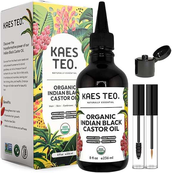 Kaes Teo Organic Black Castor Oil for Hair Growth - Not Jamaican Black Castor Oil, Moisturizes Skin, Nail, Scalp, Thicker Eyebrows, Lashes 100% Pure Cold Pressed Hexane Free - Premium Kit, 8 fl oz - Image 1