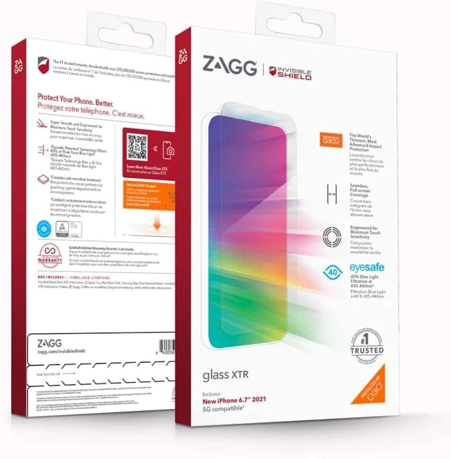 ZAGG InvisibleShield XTR Glass Screen Protector with D3O for iPhone 17e / 16e / 14/13 / 13 Pro – Scratch & Impact Resistant, Touch Sensitive, Gaming Optimized, Blue Light Filtration – Clear - Image 1
