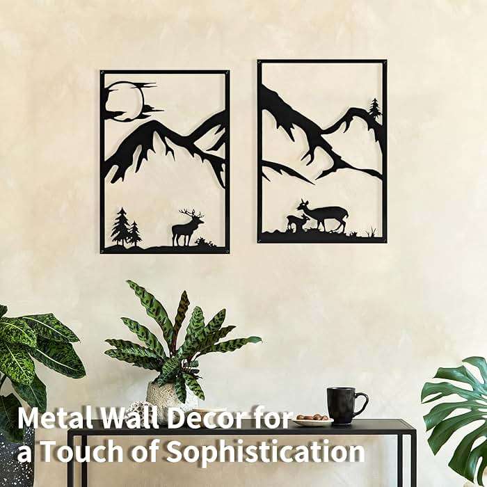 LONGKING 4 Pack Metal Wall Art, Mountain Iron Wall Sculpture, Art Wall Décor for Office, Dining Room, Living Room, Bedroom (Black, 17 x 12 in) - Image 2