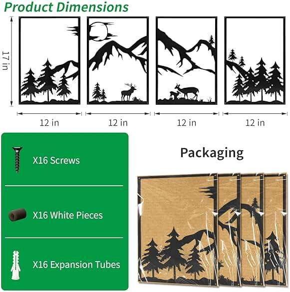 LONGKING 4 Pack Metal Wall Art, Mountain Iron Wall Sculpture, Art Wall Décor for Office, Dining Room, Living Room, Bedroom (Black, 17 x 12 in) - Image 5