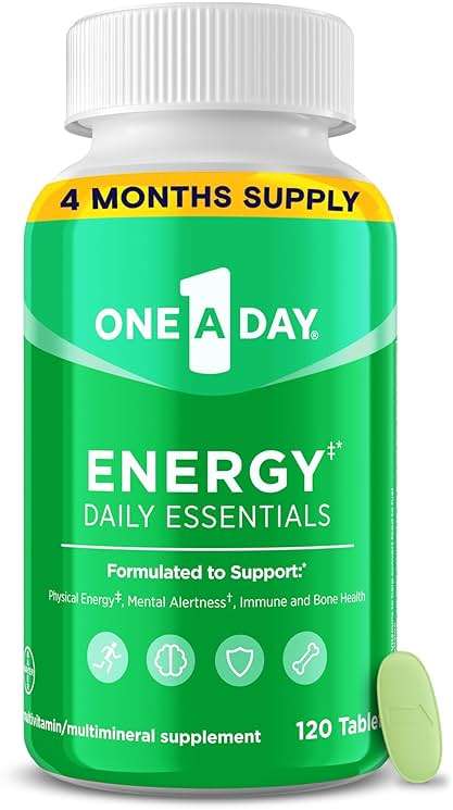One A Day Energy Daily Essentials Multivitamin, Energy Supplement to Support Mental Alertness and Immune Health with Vitamins A C, D, E, Zinc and Caffeine, 120 Count - Image 1