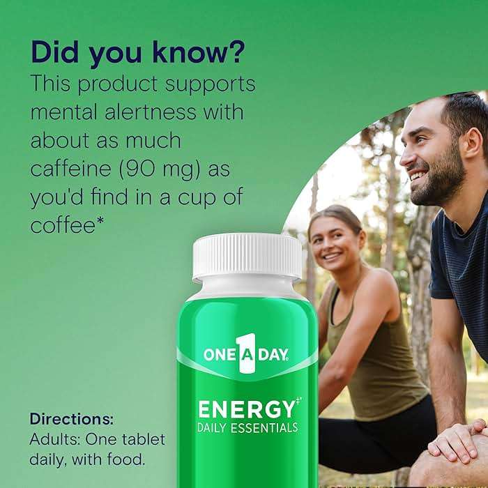 One A Day Energy Daily Essentials Multivitamin, Energy Supplement to Support Mental Alertness and Immune Health with Vitamins A C, D, E, Zinc and Caffeine, 120 Count - Image 2