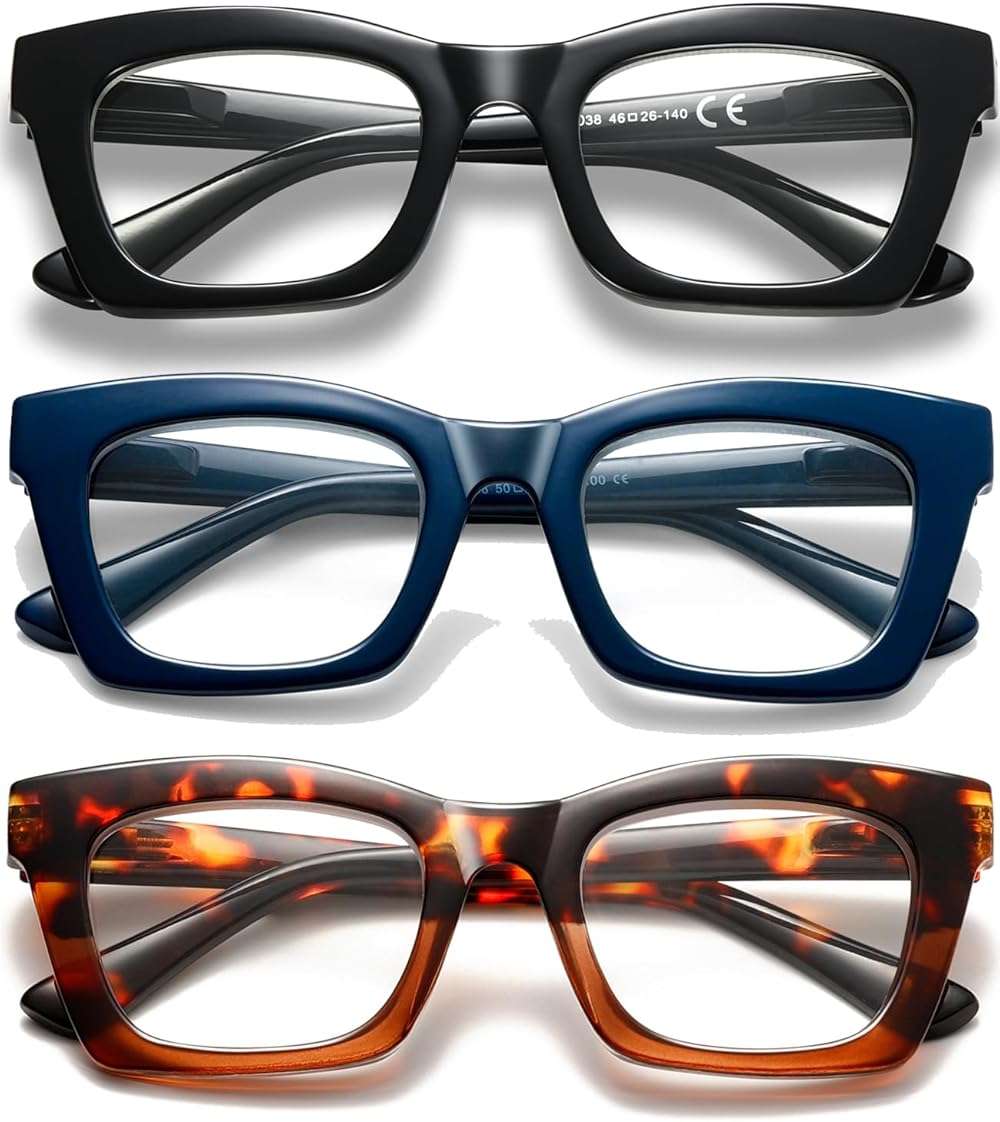 Hubeye Square Reading Glasses for Women Men Blue Light Blocking Computer Fashion Style Readers with Spring Hinge - Image 1