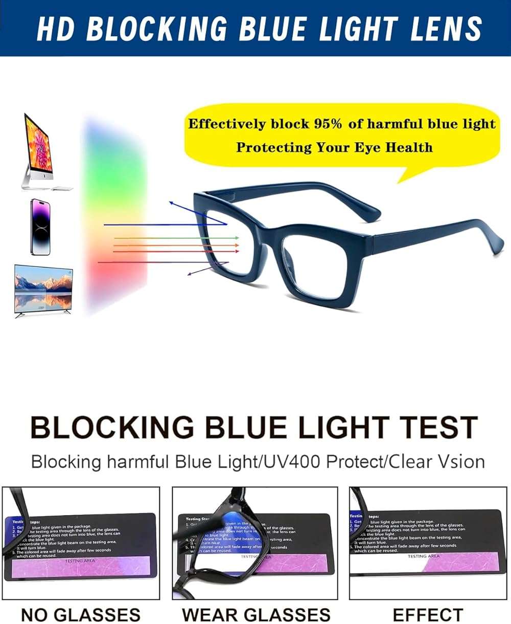 Hubeye Square Reading Glasses for Women Men Blue Light Blocking Computer Fashion Style Readers with Spring Hinge - Image 5